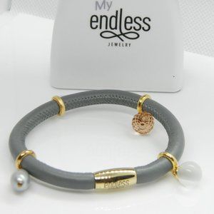 ENDLESS Grey Leather 925 Sterling 4 Charm Bracelet